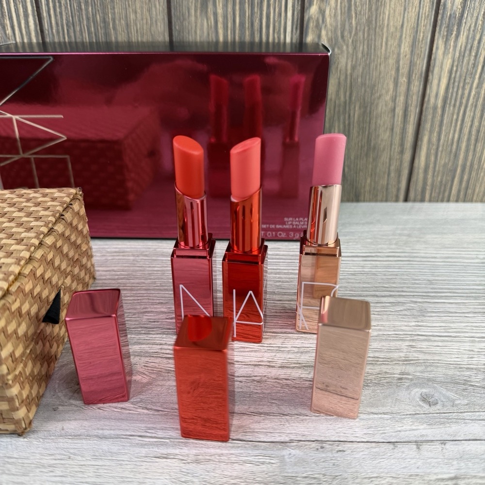 NARS Sur La Plage Lip Balm Set 3pc Woven Clutch Limited Edition New Open Box - Picture 6 of 16